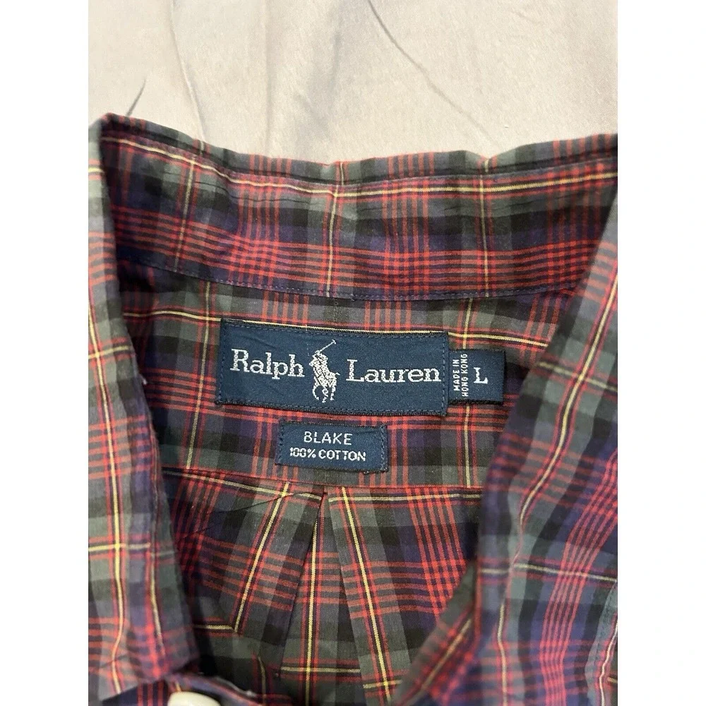 Polo Ralph Lauren Oxford Mens L Button‎ Down Classic Fit Red Plaid Blake Vintage